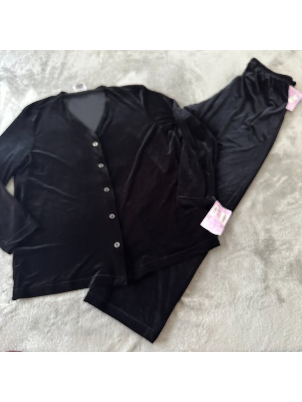 NWT Hot Cotton by Marc Ware Black Velvet Velour Pants Shirt Blouse LARGE